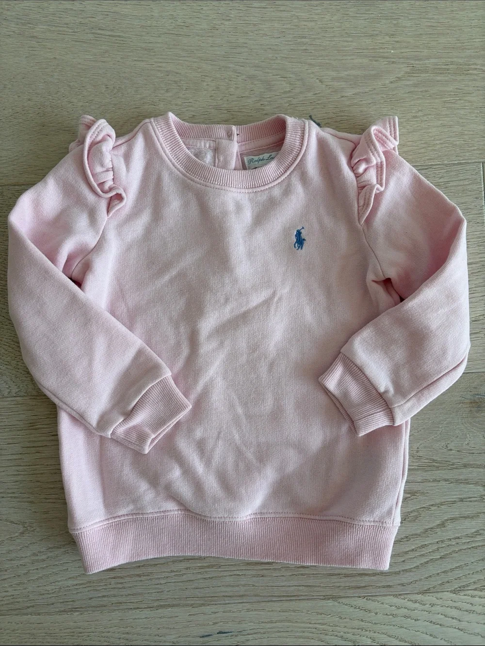 Ralph Lauren Light Pink Ruffle Shoulder Sweatshirt with Blue Pony